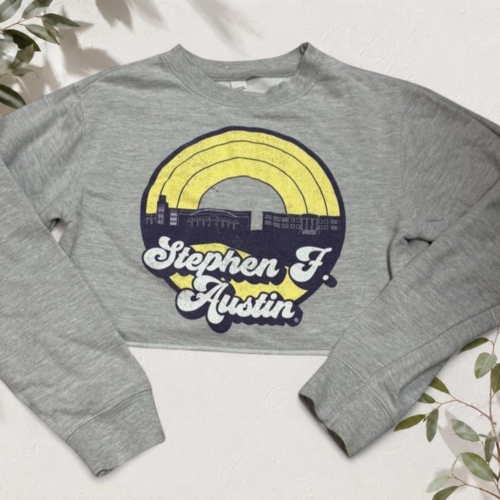 Stephen F Austin SFA Cropped Sweatshirt Gray Yellow Graphic XS Collegiate Skater